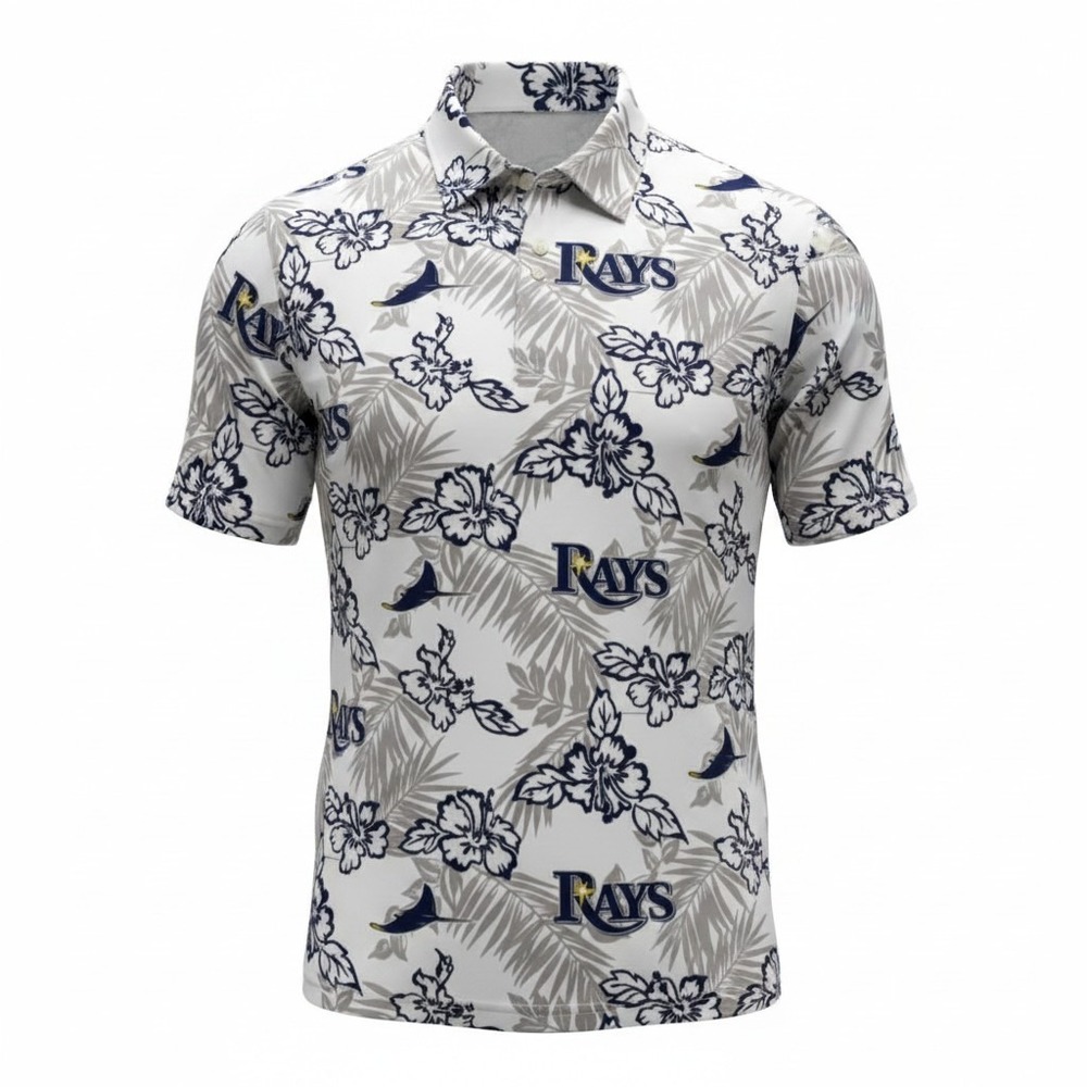 Reyn Spooner Tampa Bay Rays Performance Polo Mens Small White MLB Floral Sporty